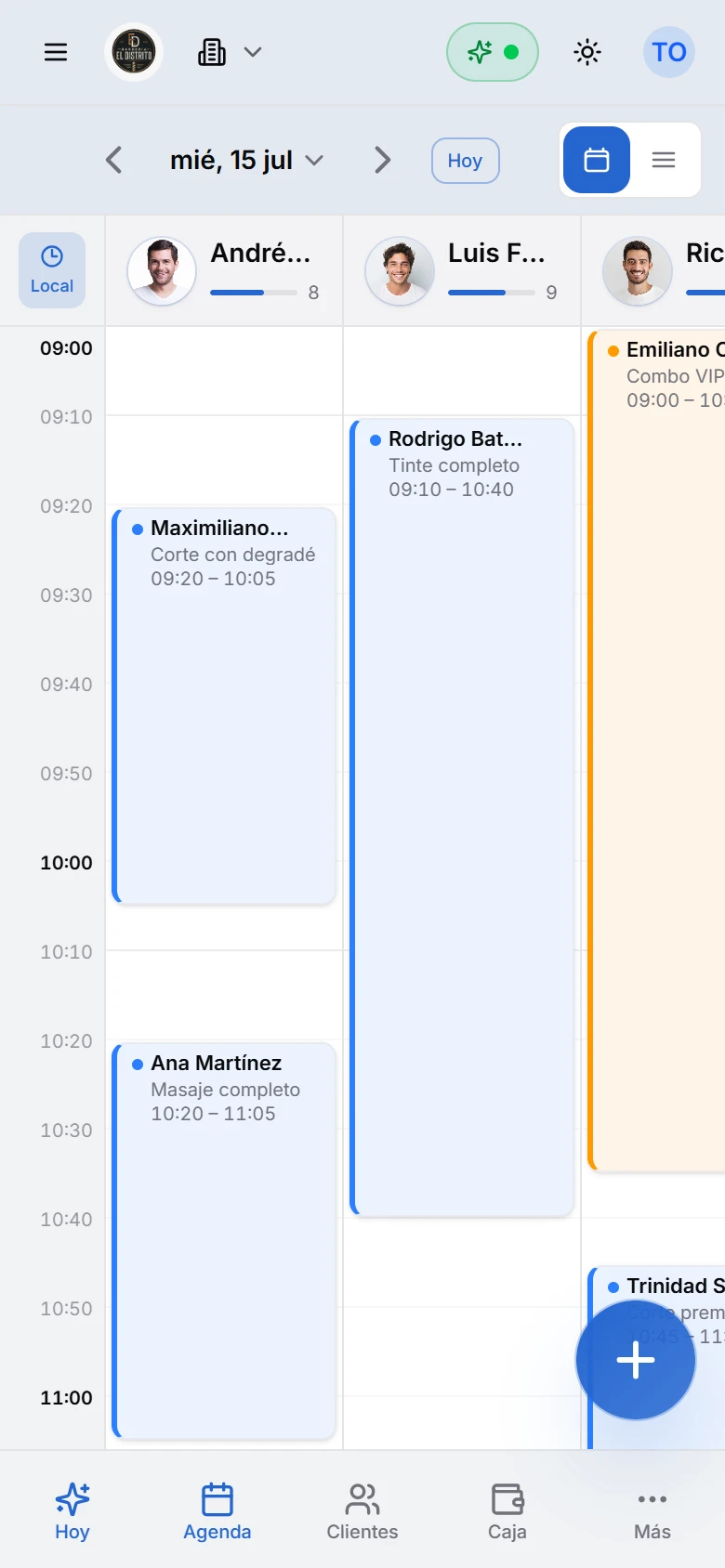 Agenda de Citook en un teléfono, con las citas del día