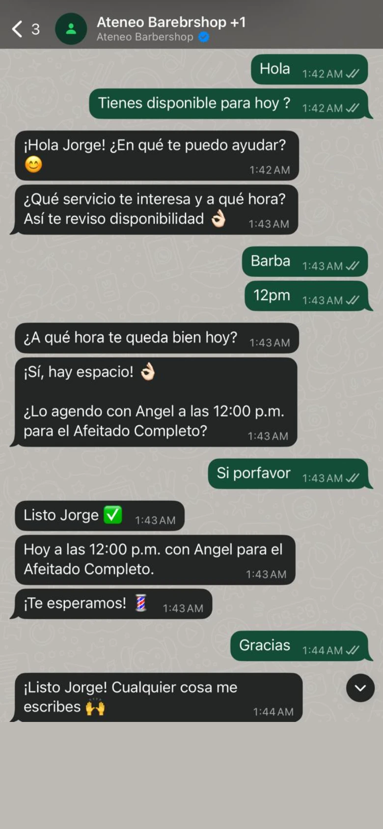 Conversación de WhatsApp donde la asistente virtual Lucía propone horarios y agenda una cita